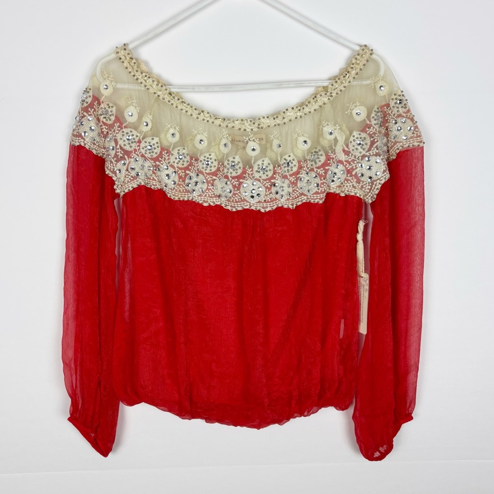 Altar’d State Top Off the Shoulder Lace Coral Beaded Rhinestone Size Medium